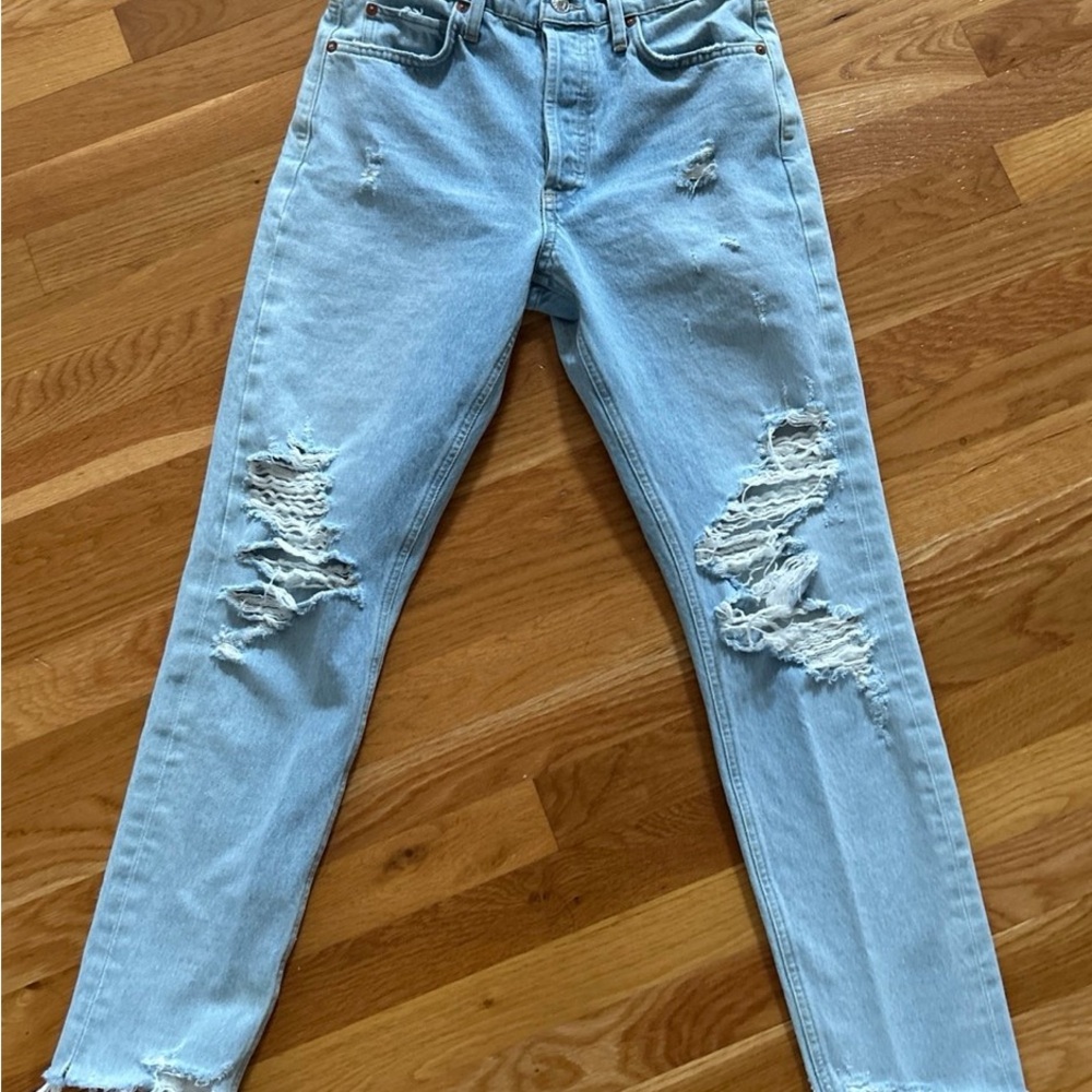 AGOLDE Light Blue Distressed Women's Straight Leg Jeans